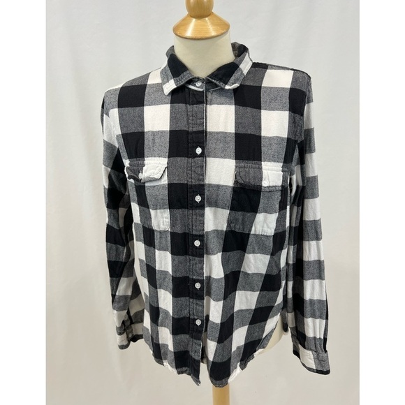 Sundry Black & White Check/Plaid Flannel Button Up Shirt Size 3 - Picture 1 of 7